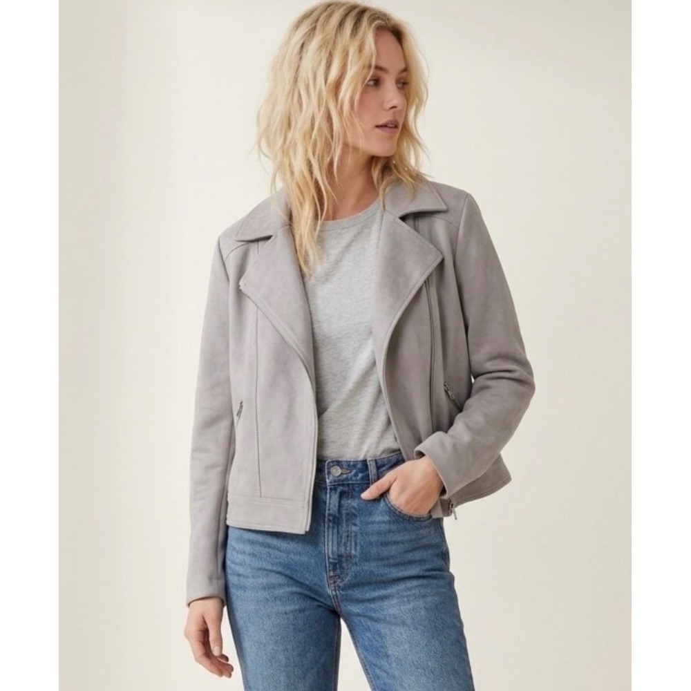 Philosophy Republic Clothing Grey Faux Suede Moto Jacket XL